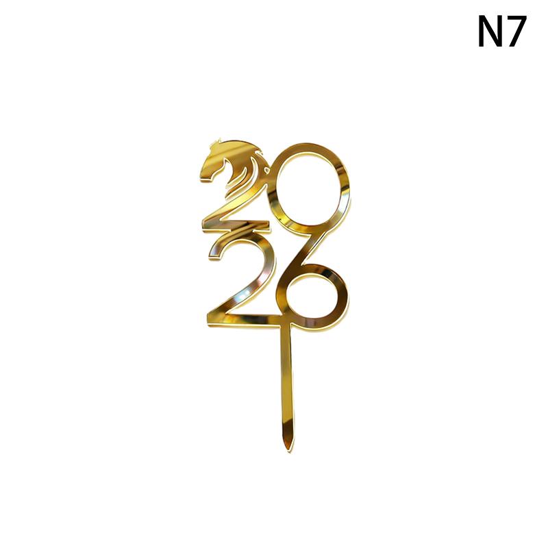 2026 Happy New Year Party Cake Topper Decoration Gold Acrylic Dessert Flag Kids New Year Xmas Gift Cake Topper Baking Supplies