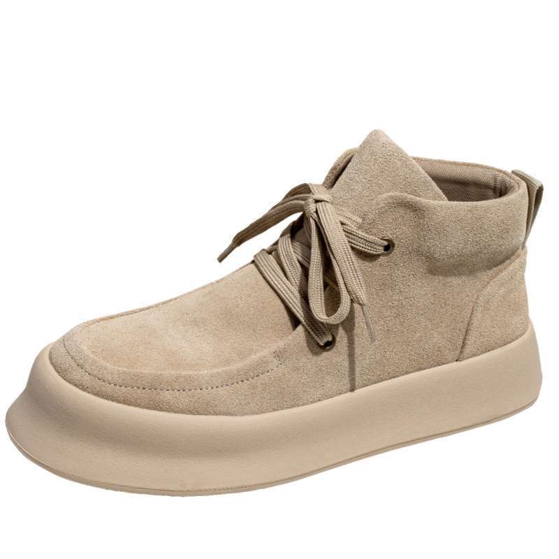 Martin Boots Men's Autumn Men's Shoes 2025 New Velvet Medium-top Casual Cotton Shoes Turned Fur Leather Thick-soled Tooling Boots