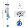 Evil Eye Wind Chimes for Home and Garden – Hanging Decoration Items Housewarming Gifts Room Décor for Living Room and Bedroom, 4 Silver Pipe