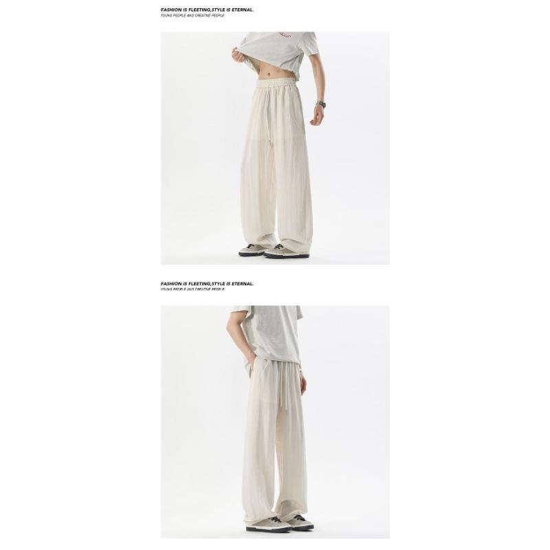 Mens Loose Wide Leg Thin Breathable Casual Curved Trousers