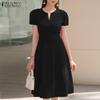ZANZEA Women Casual V-Neck Summer Short Sleeve A-Line Dress