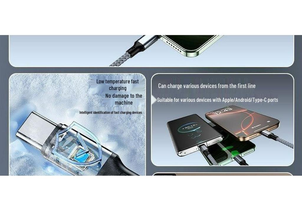 2m Multi-functional 3-in-1 Fast Charging Cable: USB-C & Android Compatible Charger