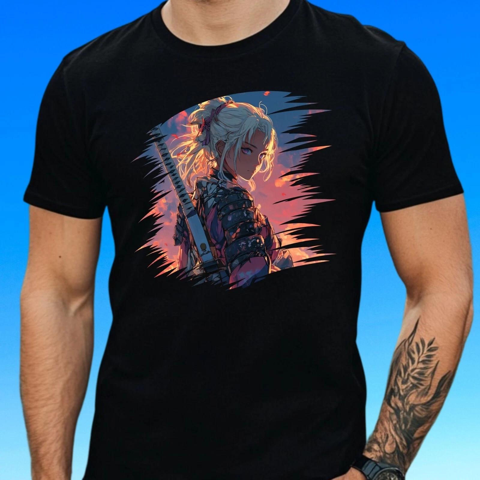T-Shirt Herren Anime Kriegerin Motiv Baumwolle Größe S bis 5XL L