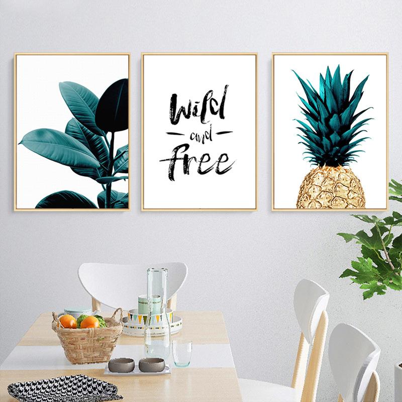 Monstera Grüne Pflanze Blätter Ananas Papagei Malerei Home Wanddekoration Tropische Malerei Poster Wandkunst Bilder Leinwand
