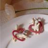 Harajuku White Resin Heart Rabbit Drop Earrings For Women Girls Fashion Ear Ring Jewelry Cute Three -Dimensional Animal Earring