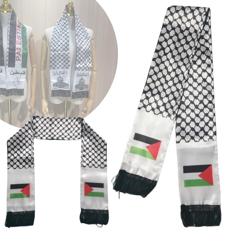 Palestine Flag Scarf 14*130cm Double Layered Polyester Fabric