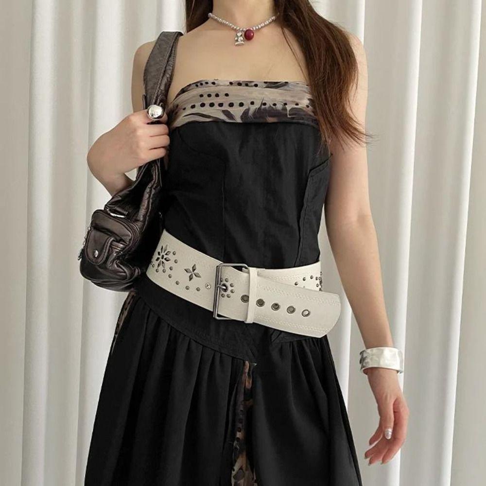 Vintage Leather Waist Belt Y2k Dress Jeans Belt Retro Women's Rivet Belt  Waist-Cinching