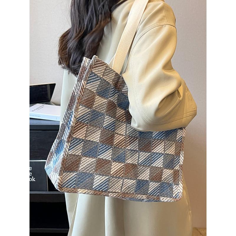 Canvas Bag Large Capacity Women's Summer High-end Fashion One-Shoulder Armpit Bag College Student Commuter Tote Bag