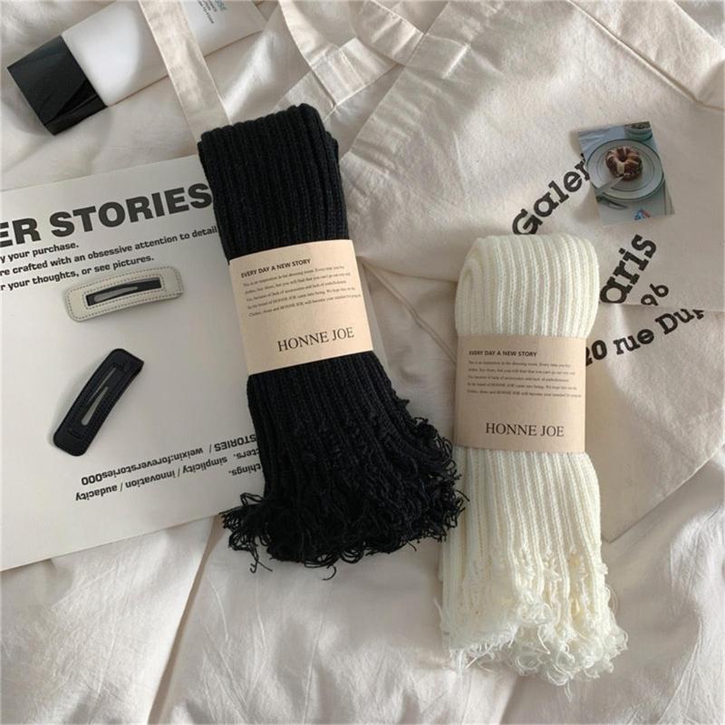Damen Lolita Strick-Langsocken Beinstulpen Y2K Stiefelsocken Winter Knöchel-Fersen-Socken Harajuku Zerstörte Beinwärmer Socken