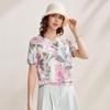 Zhaojun Women's Floral Print Round Neck Silk Blend Knit T-shirt