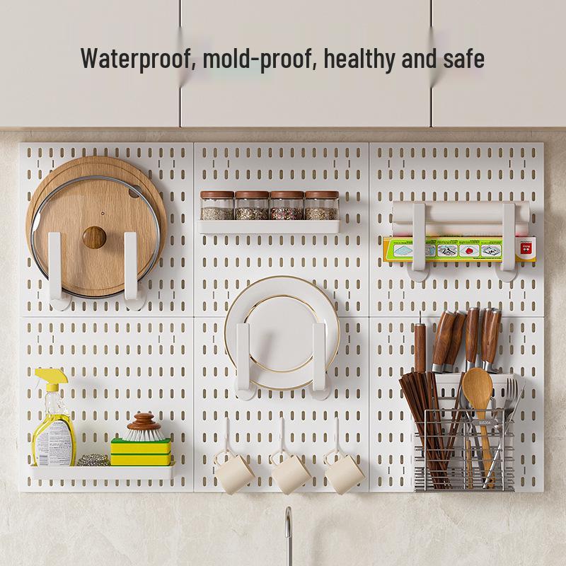 Wall-Mounted Knife & Chopstick Holder, Punch-Free Pegboard with Tray & Multi-Functional Storage Rack
