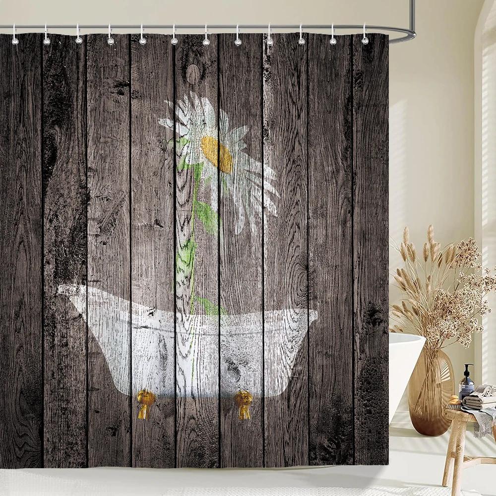 1pc sunflower style abstract shower curtain flowers pattern printed bathroom waterproof toilet partition bath curtain