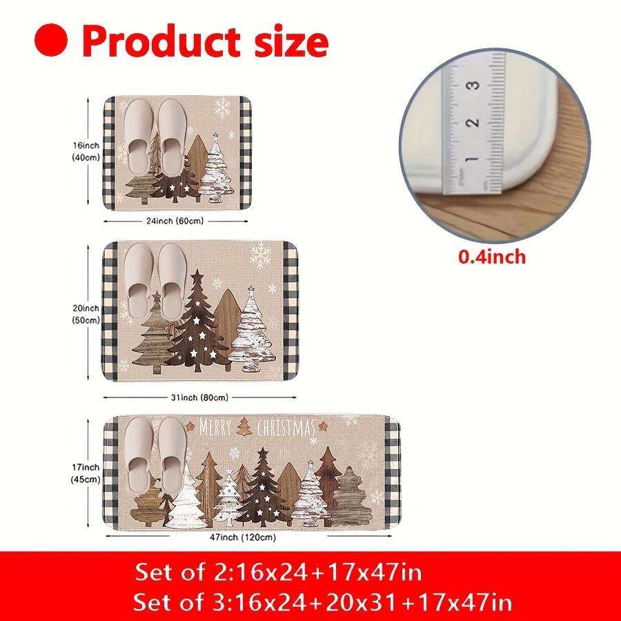 Christmas Linen Texture Wooden Xmas Tree Snowflake Kitchen Rug Set Non Slip Washable Floor Mat Indoor Holiday Decor