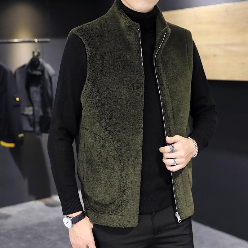 Woodpecker Men's Reversible Fleece and Leather Vest - Autumn/Winter Lambswool Sleeveless Jacket