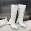 Fashion New Winter Rolled Plush Square Toe Thick Heel Knee High Boots European American Fashion Short Plush Warm High-heel Cotton Boots