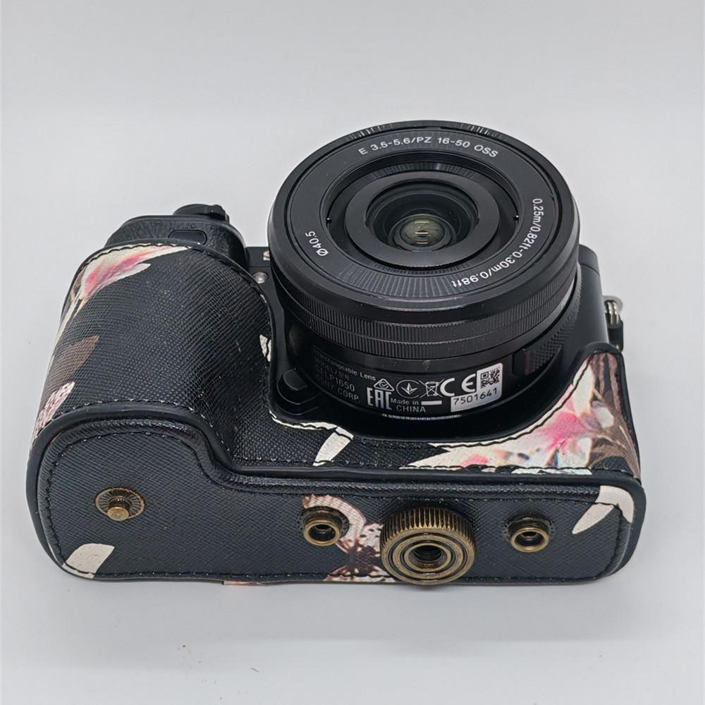 Flower PU Leather Camera Case Bag for Sony A6300 A6400 A6000 A6100 16-50mm Lens Full Body Cover With Strap