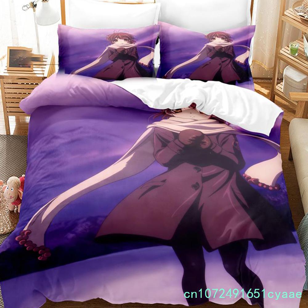 Anime Clannad Nagisa Furukawa Ložní souprava pro chlapce a dívky, velikost Twin Queen Size, povlak na peřinu a polštář, postel pro děti a dospělé, domácí textilní oblečení
