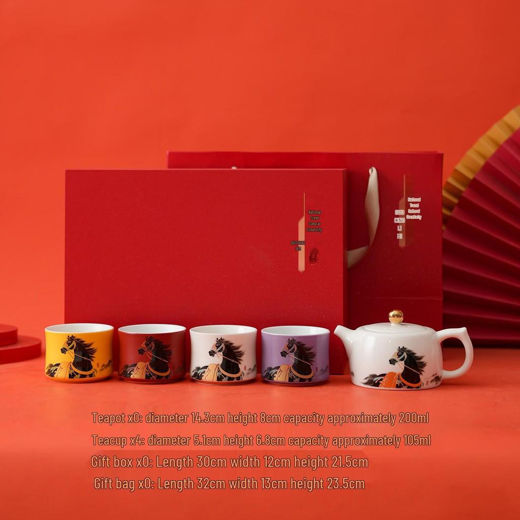 2026 Year of the Horse Cultural Gift Set: Ceramic Tea Cup, Ornament, Piggy Bank Souvenir