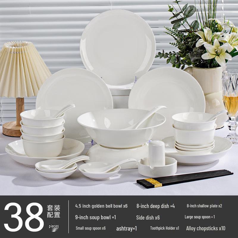 Shengjia Nordic Pure White 38-Piece Ceramic Dinnerware Set