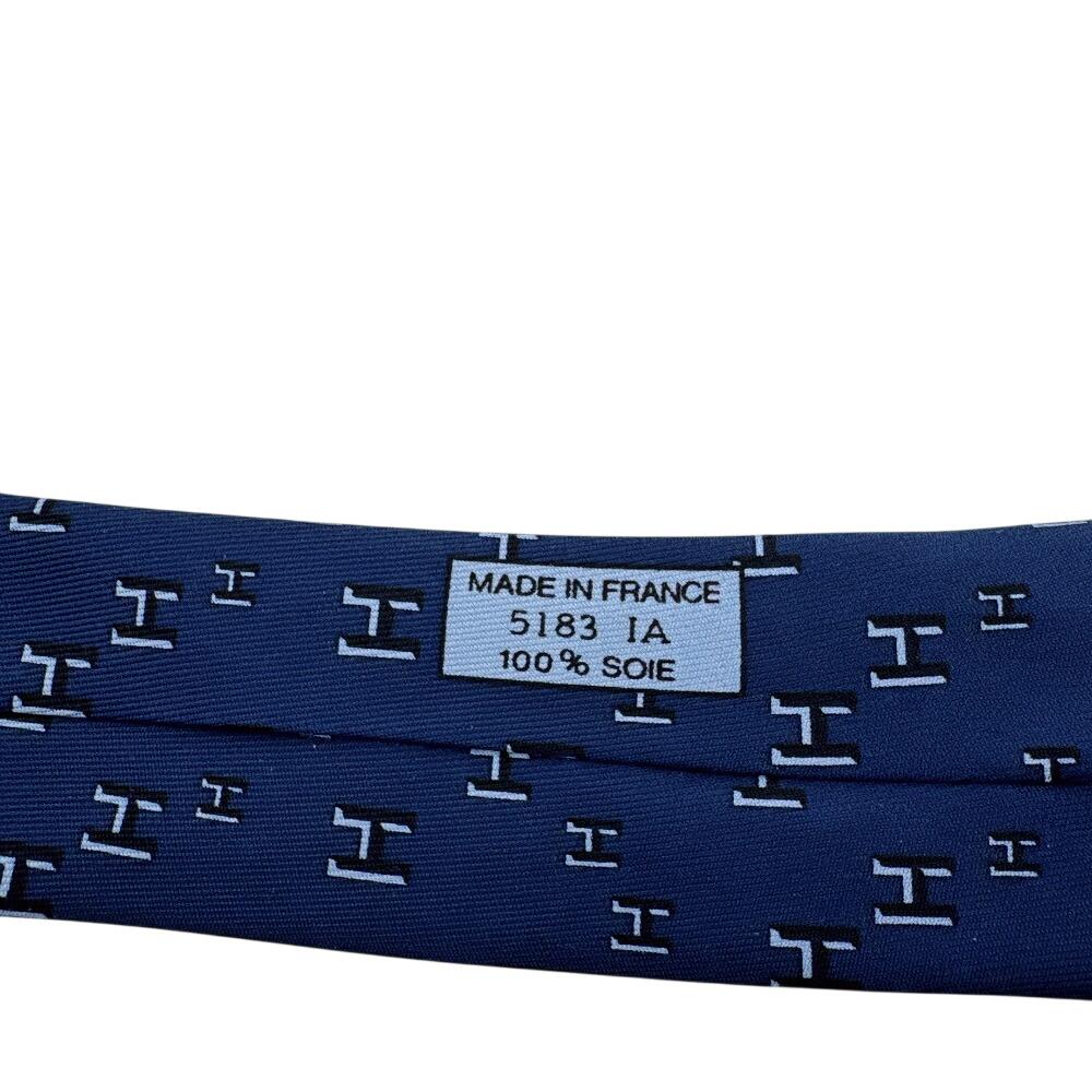 HERMES H pattern silk tie Navy silk Used