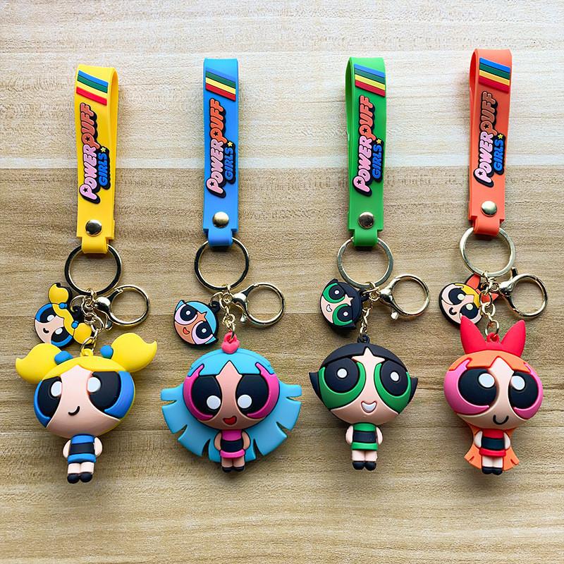 Adorable Cartoon Powerpuff Girls Keychain Silicone Bag Charm Festive Gift Idea