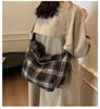 Retro Plaid Plush Shoulder Tote - Classic Large Capacity for College Students