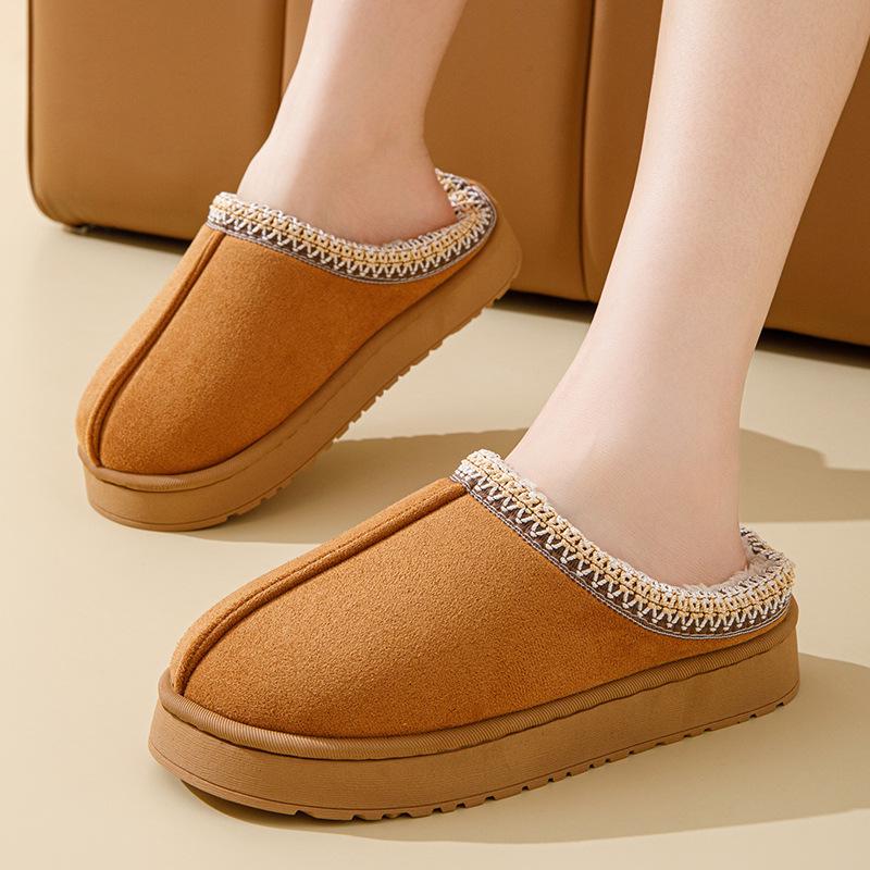 Suede couple cotton slippers autumn and winter indoor home use thick-soled plush slippers outer shoes