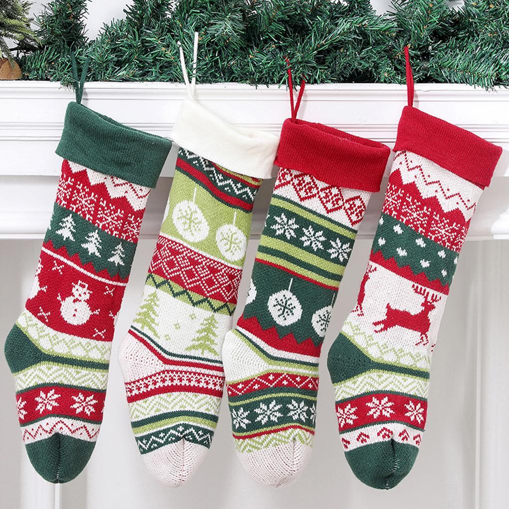 Christmas Stocking Knitting Snowflake Elk Xmas Tree Santa Claus Candy Bag for Christmas Decoration Supplies New Year Gift Bag