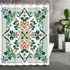 Elegant Floral Pattern Shower Curtain - Green & Orange, Artistic Polyester Design, Machine Washable, Ideal For Bathroom Decor