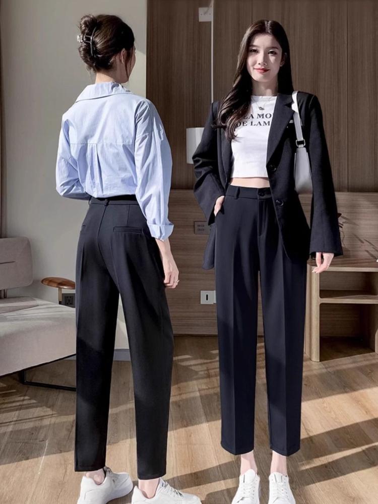 Spring Autumn Black Elegant Suit Haren Pants Women Fashion Elastic High Waist Casual Trousers Woman Korean Style Solid Office Lady Slim Pants