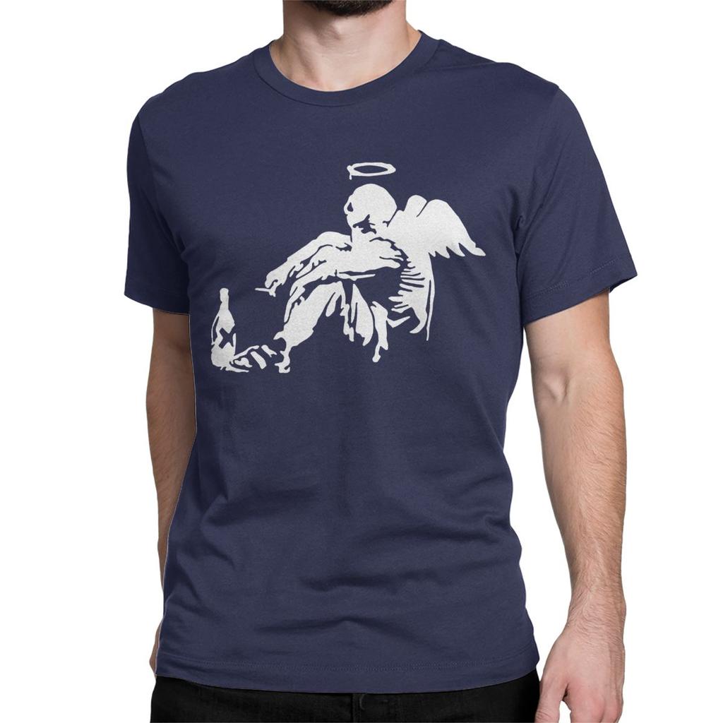 Banksy Fallen Angel T Shirt for Men Women Pure Cotton Vintage T-Shirt Round Collar Tee Shirt Short Sleeve Clothes Birthday Gift