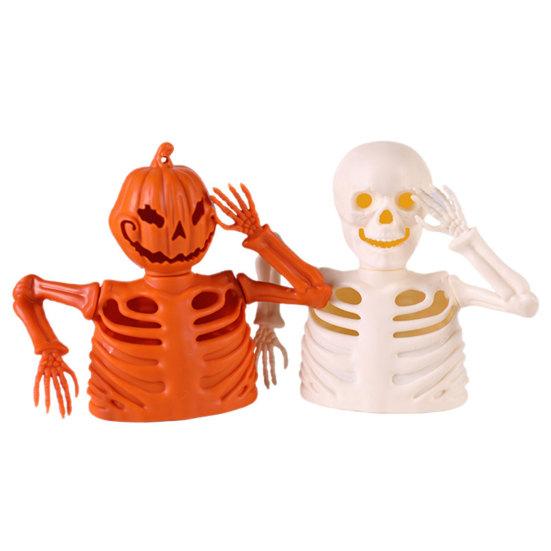 Halloween Pumpkin Skull Night Light, LED Spooky Decor for Haunted House, Glowing Ghost Ornament for Table Centerpiece