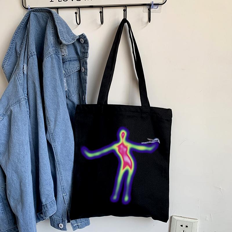 Horror Face Gothic Casual Dark Black Canvas Bag Large Capacity Hip-hop Shopper Bag Vintage High Street Y2k Women Shoulder Bags