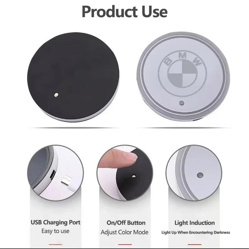 2Pcs Luminous Car Coaster Water Cup Holder Non Slip Pad Mat for Bmw X1 X2 X3 X4 X5 X6 X7 M2 M3 M5 E39 E46 E60 F10 F15 F20 F25 M