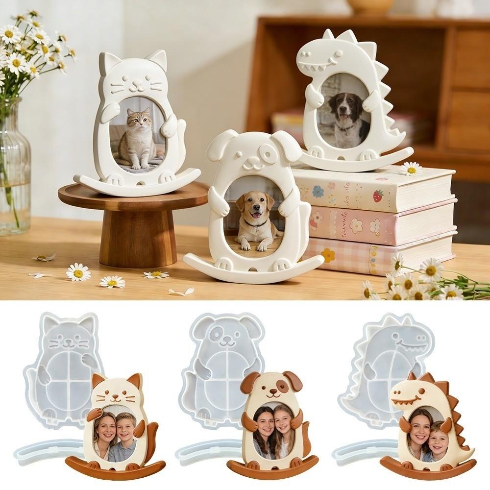 Flexible Epoxy Mold Dog Cat Shape Silicone Mold Seesaw Animal Photo Frame Mold  Home Decoration