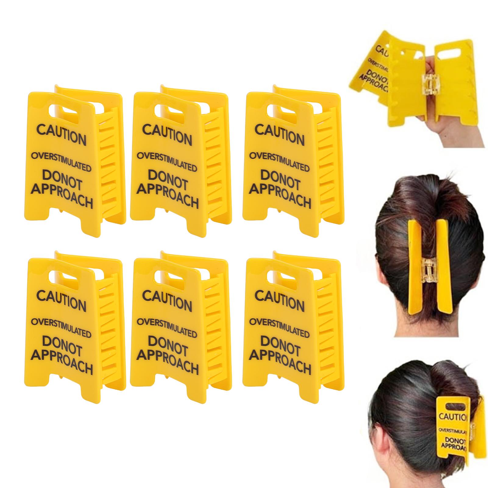 

6pcs Funny Yellow Hair Claw Clips for Women Girls, Vibrant Warning Sign Design, Humorous Hairpin Accessories, Sturdy жёлтый