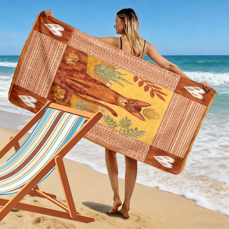 Cat Patchwork Art Print Beach Towel, Large Soft Quick Dry Towel for Beach Camping Swimming