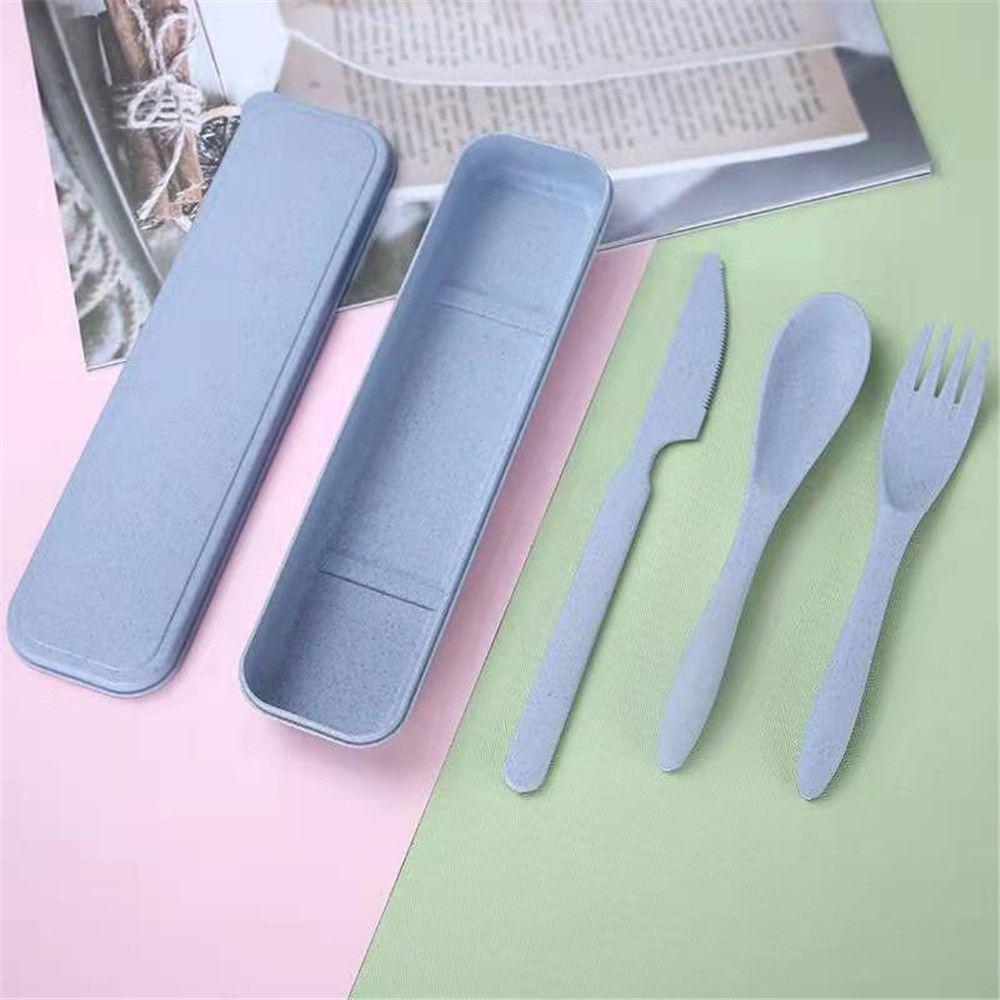 3PCS Outdoor Kitchen Supplies Wheat Straw Fork Spoon Dinnerware Sets Travel Cutlery Tableware