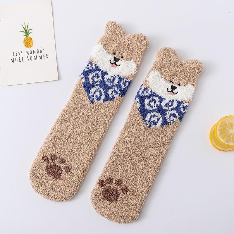 Womens Warm Cute Socks Dog Novelty Animal Socks for Girl Cartoon Casual Crew Funny Fuzzy Crew Winter Home Socks