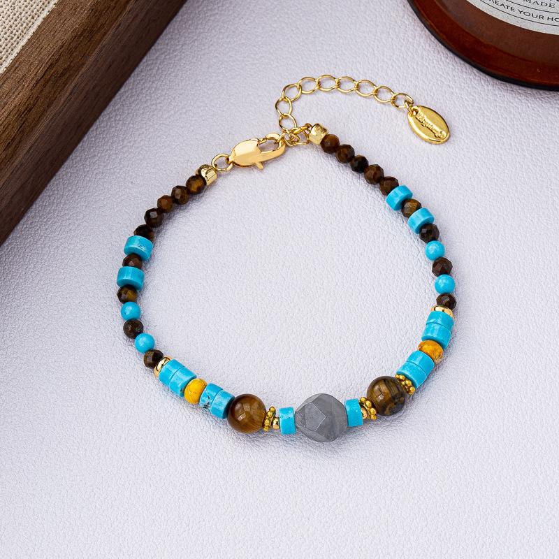 Retro new Chinese turquoise earrings, bracelet, love necklace, women's light luxury niche high-end jewelry set
