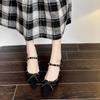 Studded One Strap Shaped Heel Single Shoes Women's Fashion Pointed Toe Shallow Suede Bow Non-Slip Mid-heel Shoes