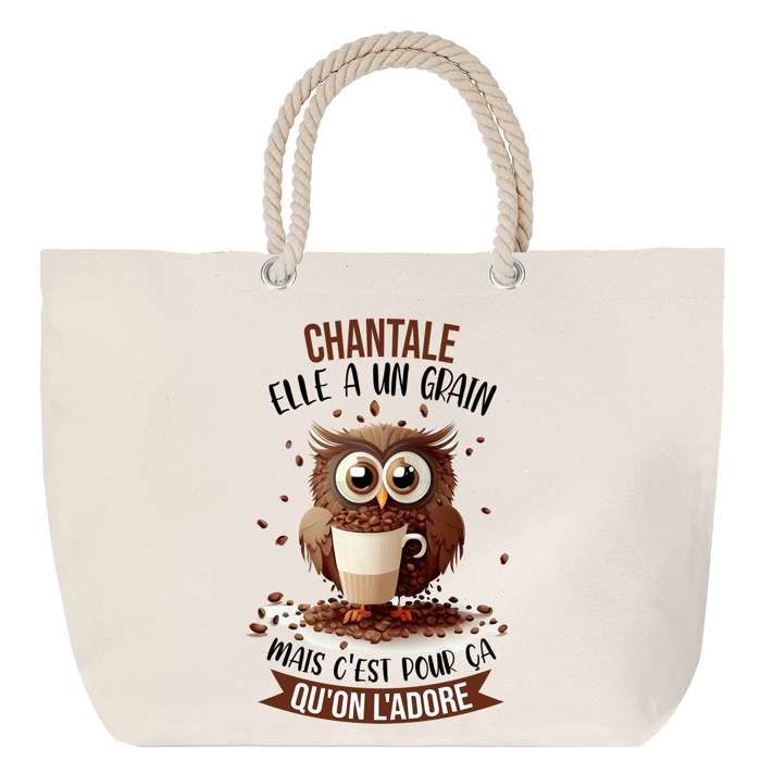 Sac de plage - PLANETEE - Chantale - Anse corde - Grand format - Coton motif chouette