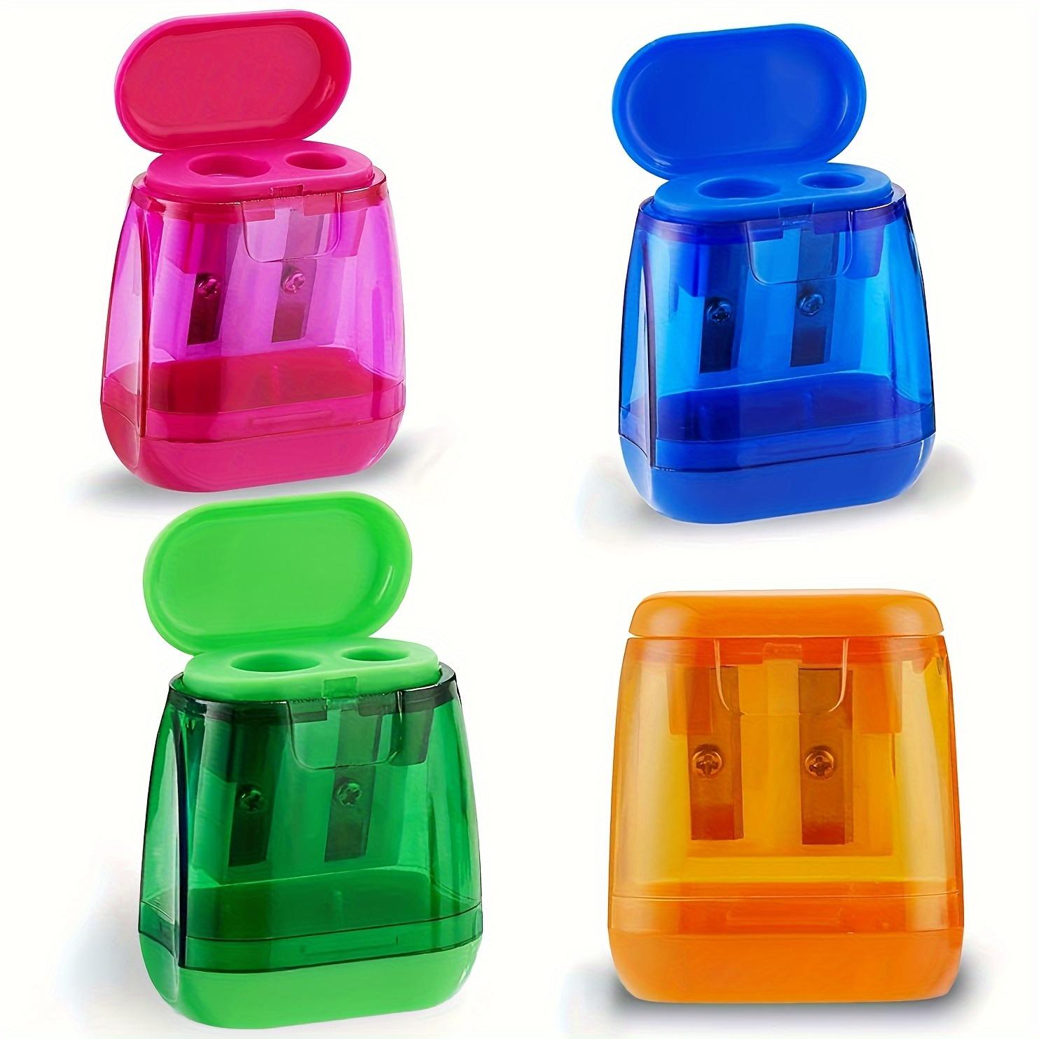 

4 шт. точилки для карандашей с двумя отверстиями, с крышкой и контейнером для стружки, портативный набор ручных точилок для цветных карандашей.