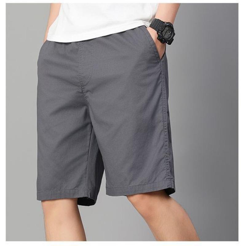 Men's Casual Solid Color Shorts Elastic Waist Lightweight Breathable Mid Length Outdoor Wear