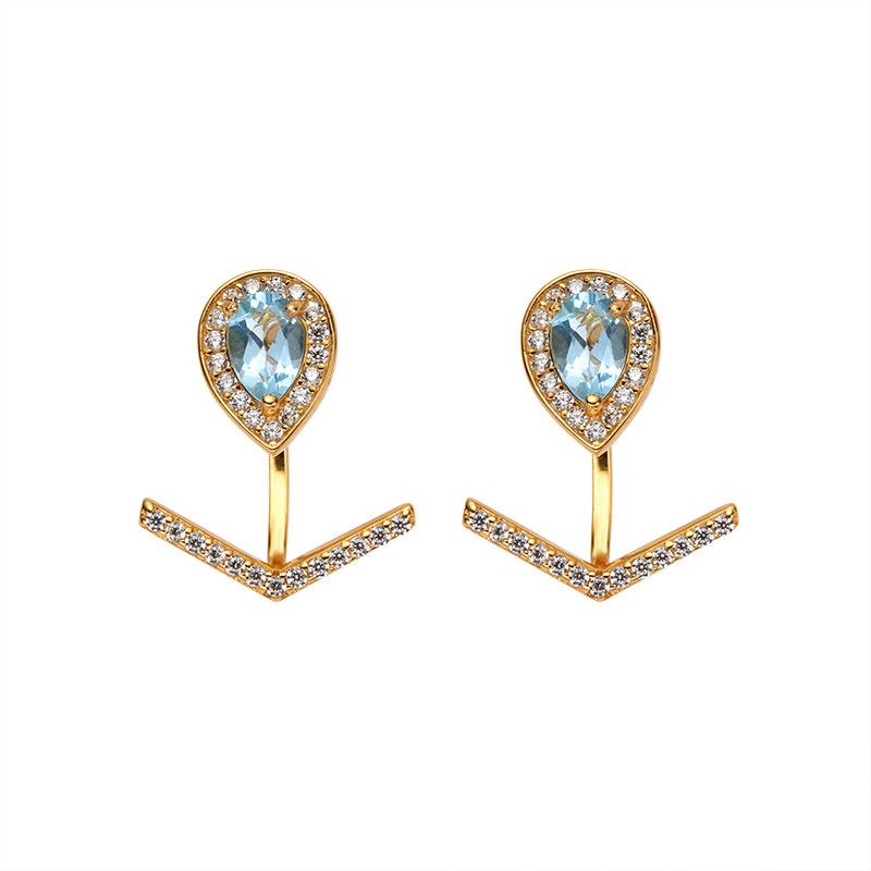 Ouyang Nana Earrings, Song Huiqiao Water Drop Earrings, High-End Sense Light Luxury Earrings, Rear Hanging Type, Sweet Temperament