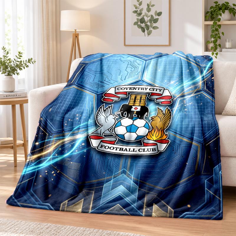 Coventry City Football Printed Flannel Blanket Warm Comfort Bed Throw For Indoor Home Decoration