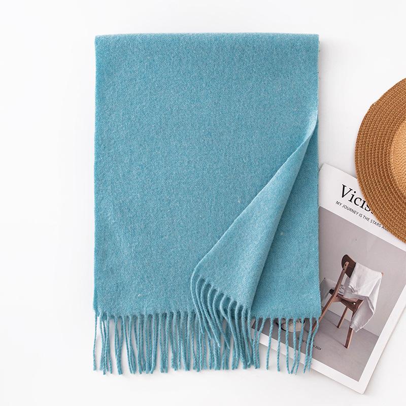 Solid Color Wool Scarf Women's Winter Wool Shawl High End Couple Style Tassel Scarf