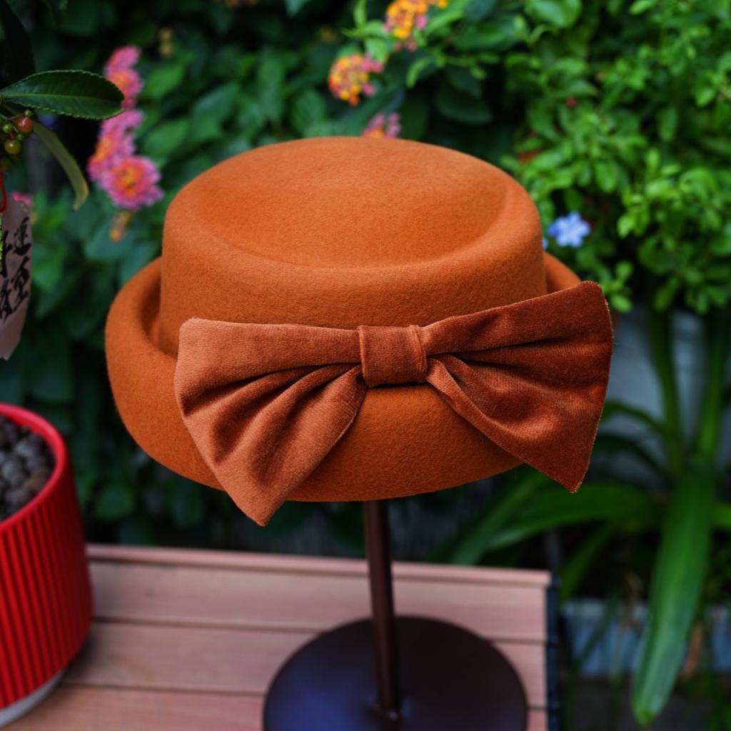 Japanese Retro Bow Curled Top Hat Women'S Autumn And Winter Wool All-Match Felt Brown Coffee Black Beret