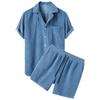 Men's 2023 Summer Solid Color Suit Collar Shirt & Shorts Set