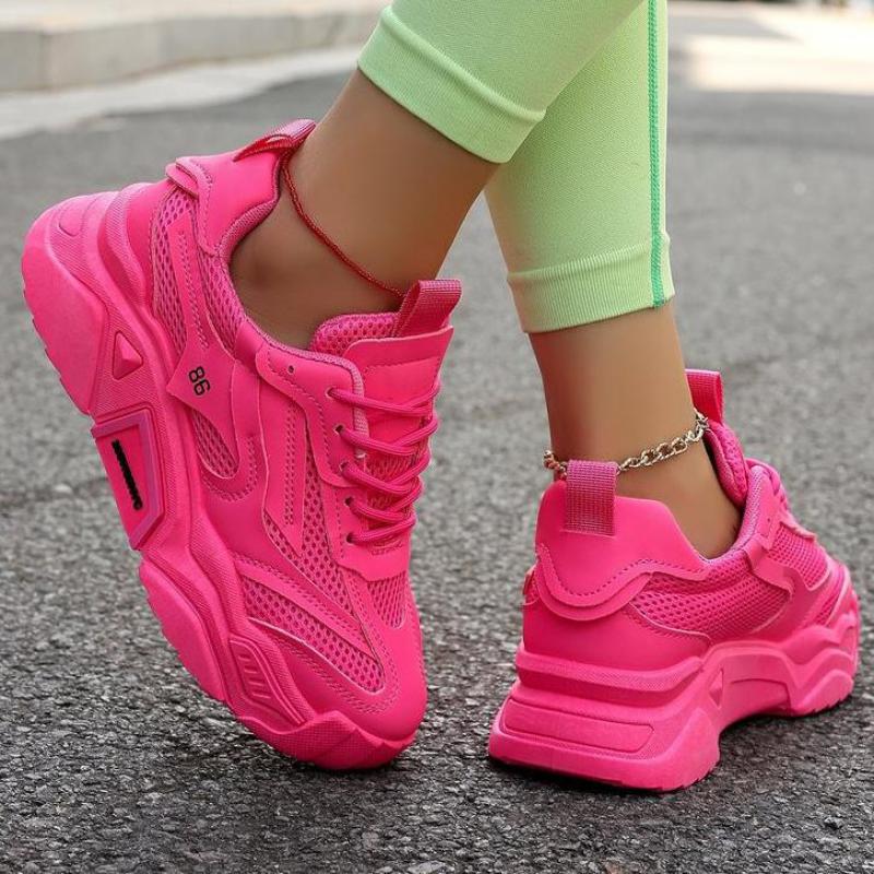 Fashion Women Pink Platform Sports Shoes Thick Sole Chunky Casual Shoes Women Spring Tennis Fashion Slip On Outdoors Walking Sneakers